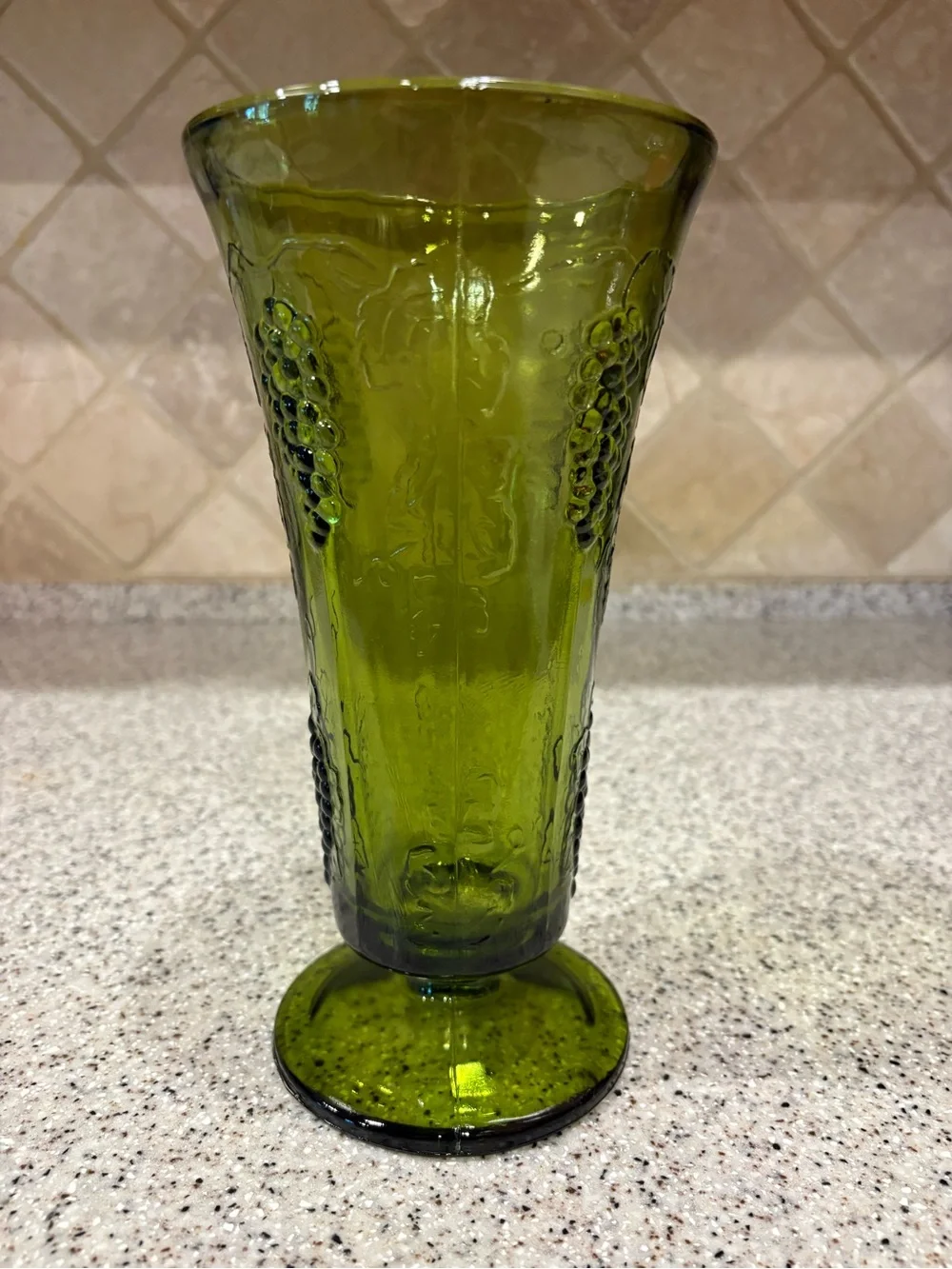 Vintage Indiana Glass harvest green footed trumpet vase